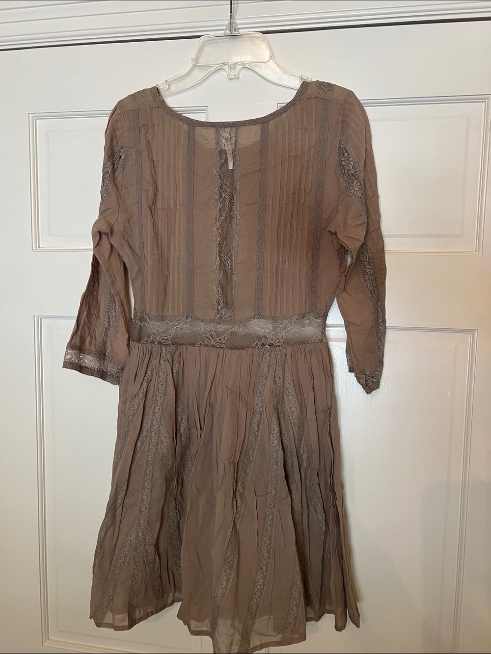 Free People Taupe Lace-Trim Mini Dress